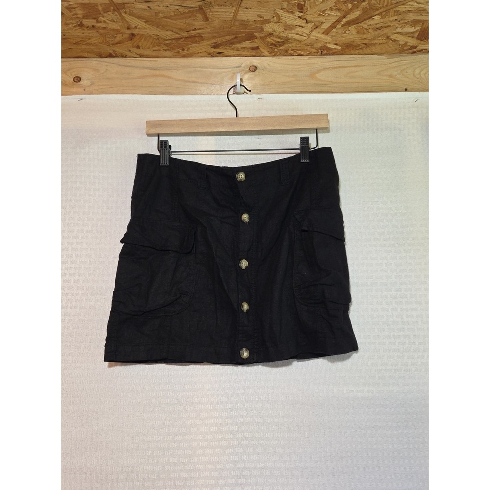Old Navy Mini Black Cargo Skirt Linen Blend Size 6 Button Front‎ Breathable